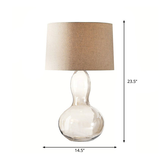 Fabric Tapered Table Lamp Modern Single Living Room Nightstand Lighting with Gourd Shaped Base Flaxen Clearhalo 'Lamps' 'Table Lamps' Lighting' 2247377