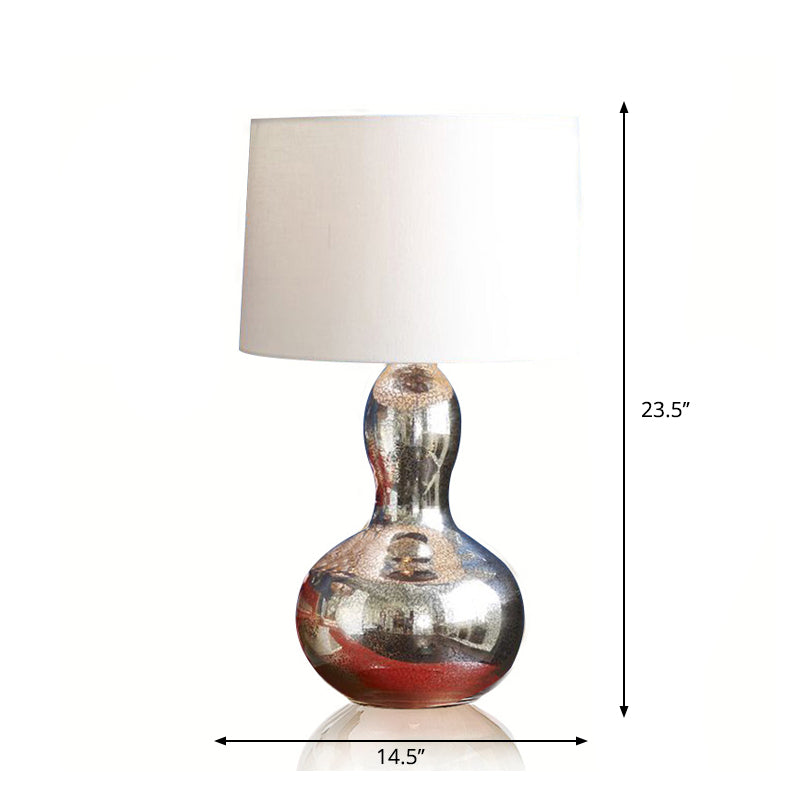 Fabric Tapered Table Lamp Modern Single Living Room Nightstand Lighting with Gourd Shaped Base White Clearhalo 'Lamps' 'Table Lamps' Lighting' 2247378