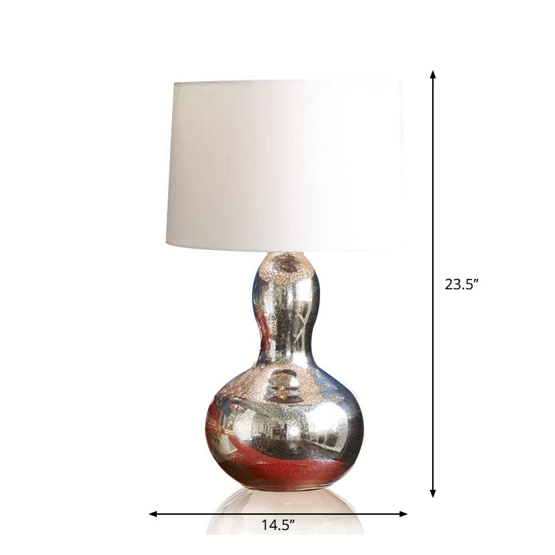 Fabric Tapered Table Lamp Modern Single Living Room Nightstand Lighting with Gourd Shaped Base White Clearhalo 'Lamps' 'Table Lamps' Lighting' 2247378
