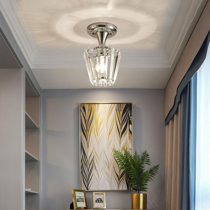 Spiral/Cone/Cylinder Kitchen Flush Light Minimalist Crystal 1 Light Chrome Ceiling Lighting Chrome Cone Clearhalo 'Ceiling Lights' 'Close To Ceiling Lights' 'Close to ceiling' 'Flush mount' Lighting' 224739