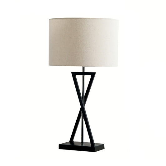 Drum Nightstand Lamp Simplicity Fabric 1-Light Bedside Table Light with Hourglass Shaped Base in White Clearhalo 'Lamps' 'Table Lamps' Lighting' 2247394