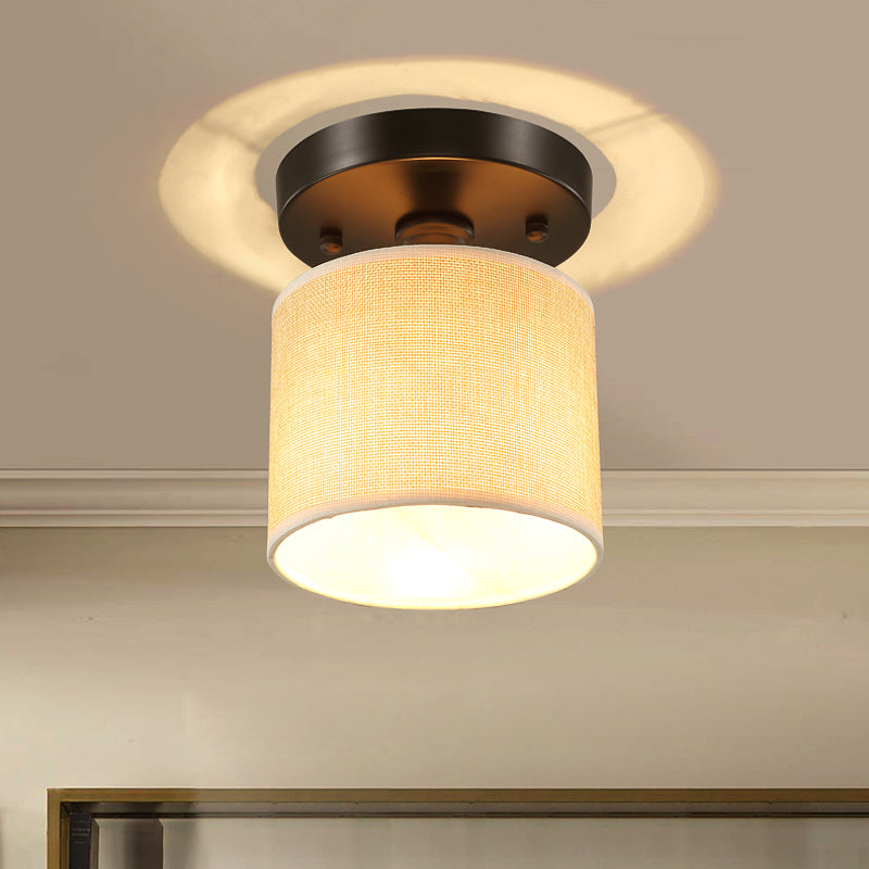 Fabric Drum Semi Flush Mount Simplicity Single-Bulb Beige Flushmount Ceiling Light Clearhalo 'Ceiling Lights' 'Close To Ceiling Lights' 'Close to ceiling' Lighting' 2247421