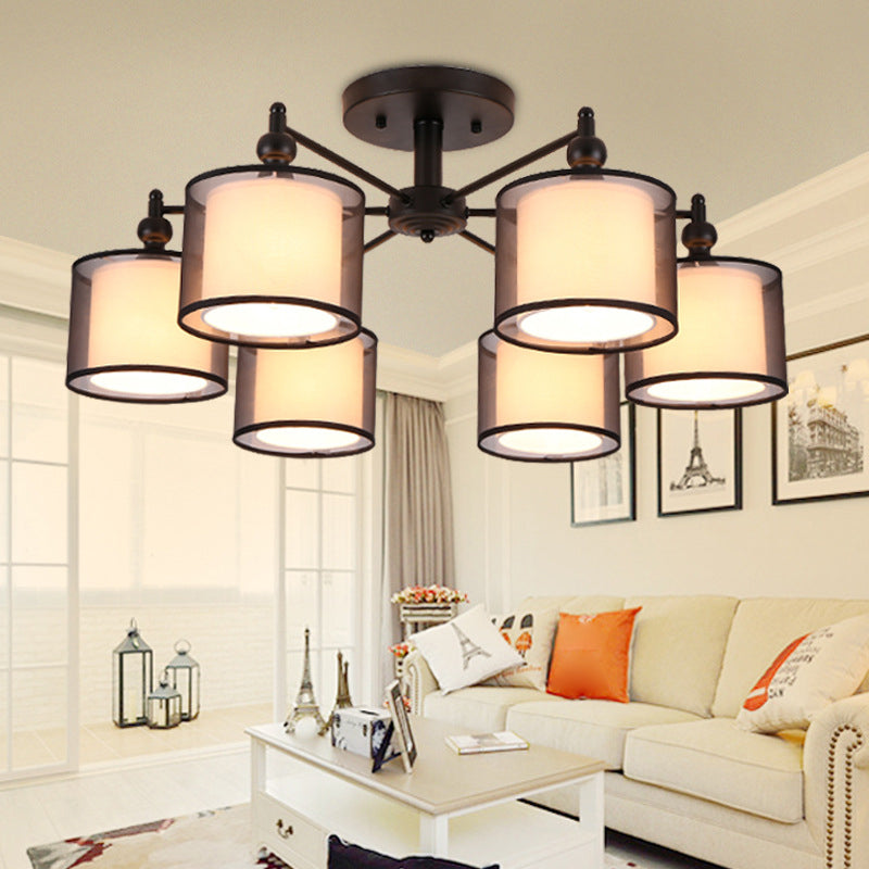 Contemporary Cylindrical Semi Flush Mount Fabric Living Room Close To Ceiling Chandelier in Black 6 Black Clearhalo 'Ceiling Lights' 'Close To Ceiling Lights' 'Close to ceiling' Lighting' 2247423