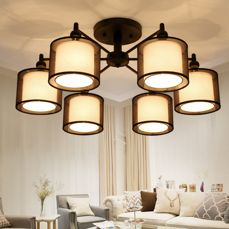 Contemporary Cylindrical Semi Flush Mount Fabric Living Room Close To Ceiling Chandelier in Black Clearhalo 'Ceiling Lights' 'Close To Ceiling Lights' 'Close to ceiling' Lighting' 2247424