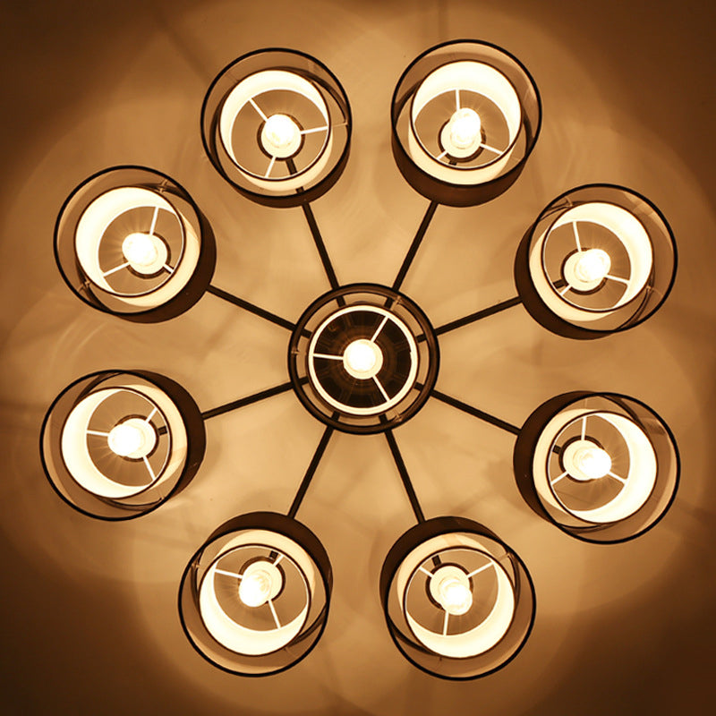 Contemporary Cylindrical Semi Flush Mount Fabric Living Room Close To Ceiling Chandelier in Black Clearhalo 'Ceiling Lights' 'Close To Ceiling Lights' 'Close to ceiling' Lighting' 2247427