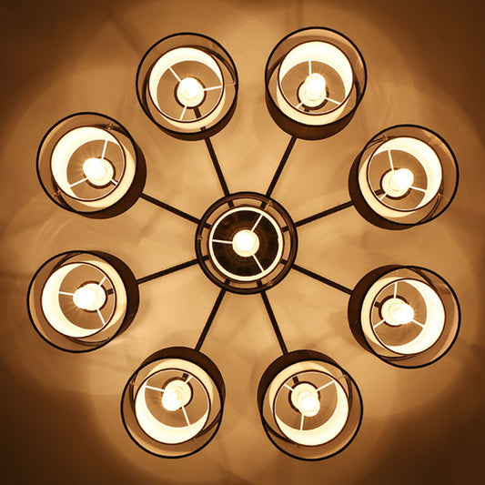 Contemporary Cylindrical Semi Flush Mount Fabric Living Room Close To Ceiling Chandelier in Black Clearhalo 'Ceiling Lights' 'Close To Ceiling Lights' 'Close to ceiling' Lighting' 2247427