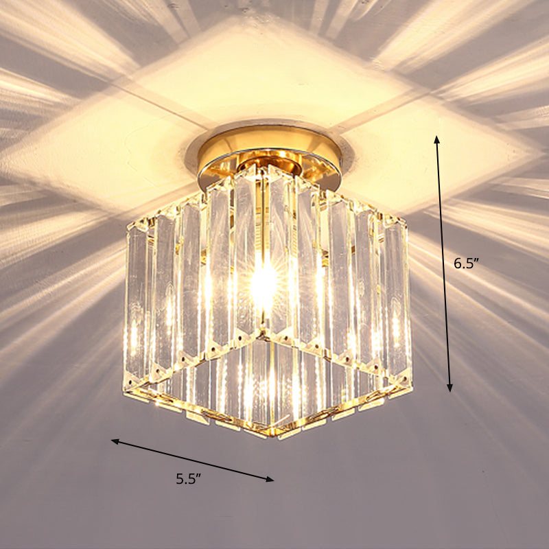 Geometric Flush Ceiling Light Contemporary Crystal Prism LED Flush Mount Lighting Fixture Gold Warm Square Plate Clearhalo 'Ceiling Lights' 'Close To Ceiling Lights' 'Close to ceiling' 'Flush mount' Lighting' 2247451