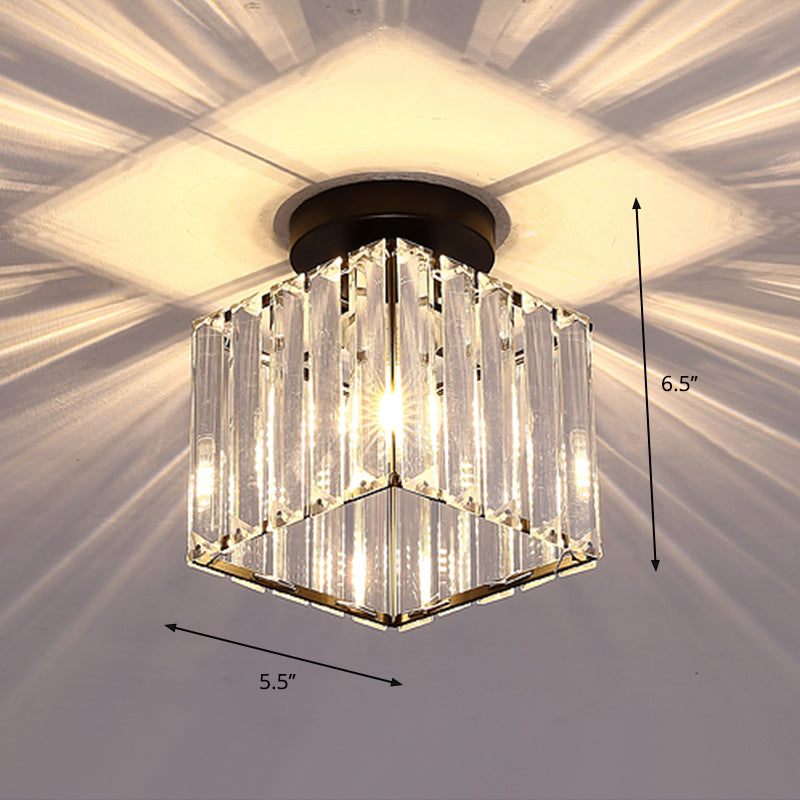 Geometric Flush Ceiling Light Contemporary Crystal Prism LED Flush Mount Lighting Fixture Black Warm Square Plate Clearhalo 'Ceiling Lights' 'Close To Ceiling Lights' 'Close to ceiling' 'Flush mount' Lighting' 2247452