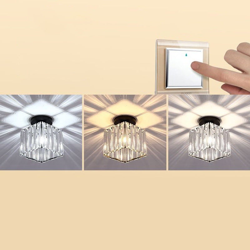 Geometric Flush Ceiling Light Contemporary Crystal Prism LED Flush Mount Lighting Fixture Black Third Gear Square Plate Clearhalo 'Ceiling Lights' 'Close To Ceiling Lights' 'Close to ceiling' 'Flush mount' Lighting' 2247453