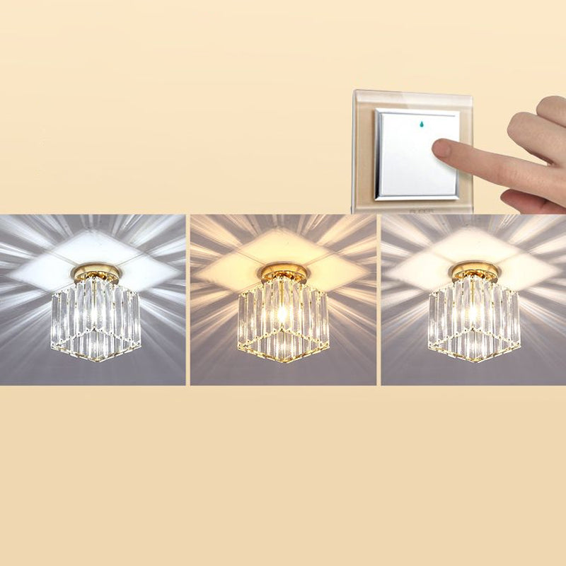 Geometric Flush Ceiling Light Contemporary Crystal Prism LED Flush Mount Lighting Fixture Gold Third Gear Square Plate Clearhalo 'Ceiling Lights' 'Close To Ceiling Lights' 'Close to ceiling' 'Flush mount' Lighting' 2247455