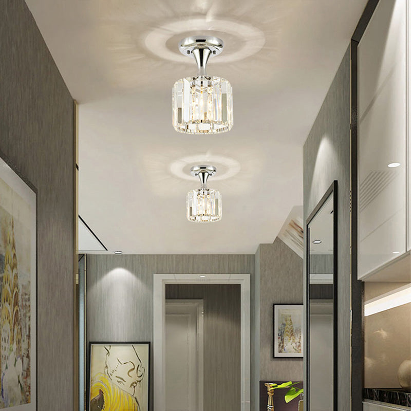 Spiral/Cone/Cylinder Kitchen Flush Light Minimalist Crystal 1 Light Chrome Ceiling Lighting Chrome Round Clearhalo 'Ceiling Lights' 'Close To Ceiling Lights' 'Close to ceiling' 'Flush mount' Lighting' 224746