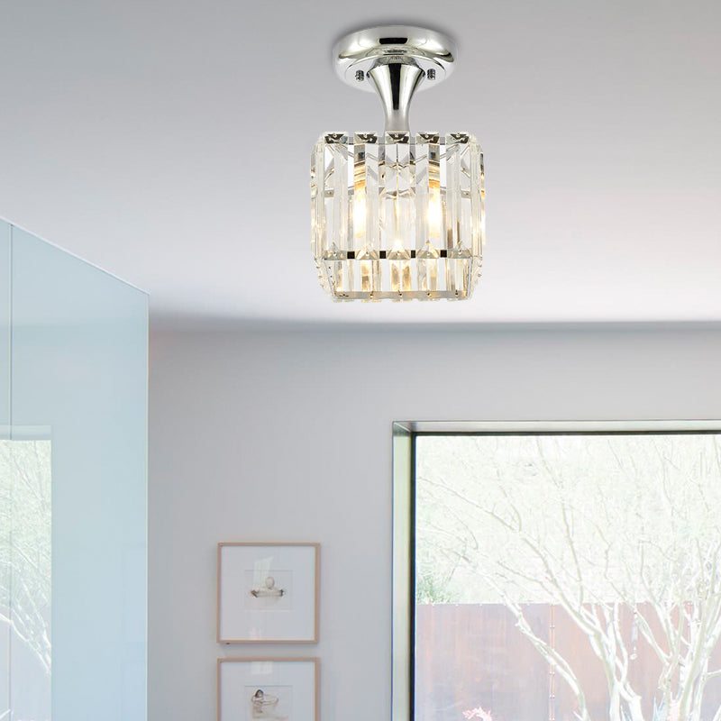 Spiral/Cone/Cylinder Kitchen Flush Light Minimalist Crystal 1 Light Chrome Ceiling Lighting Chrome Square Clearhalo 'Ceiling Lights' 'Close To Ceiling Lights' 'Close to ceiling' 'Flush mount' Lighting' 224749