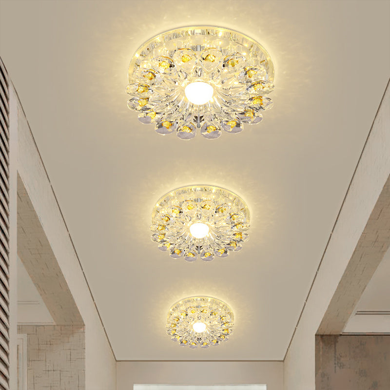 Flower Entryway Flush Light Modern Style Crystal Modern Style LED Flush Ceiling Light Fixture in Clear Clearhalo 'Ceiling Lights' 'Close To Ceiling Lights' 'Close to ceiling' 'Flush mount' Lighting' 2247508