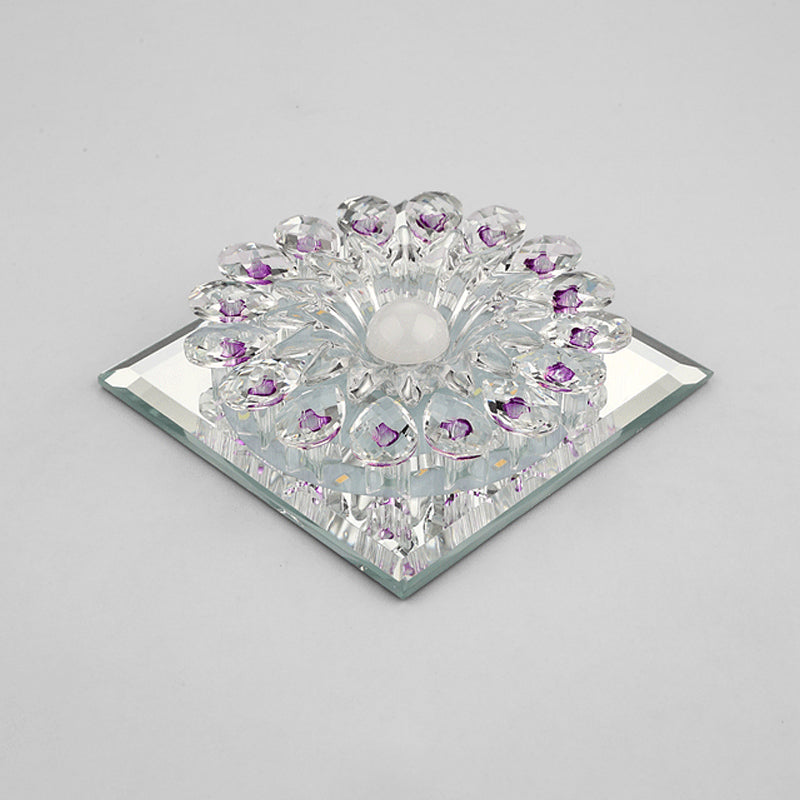 Flower Entryway Flush Light Modern Style Crystal Modern Style LED Flush Ceiling Light Fixture in Clear Clear Third Gear Square Plate Clearhalo 'Ceiling Lights' 'Close To Ceiling Lights' 'Close to ceiling' 'Flush mount' Lighting' 2247511