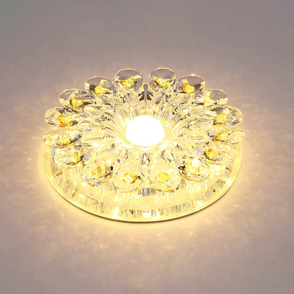 Flower Entryway Flush Light Modern Style Crystal Modern Style LED Flush Ceiling Light Fixture in Clear Clear Warm Round Clearhalo 'Ceiling Lights' 'Close To Ceiling Lights' 'Close to ceiling' 'Flush mount' Lighting' 2247514