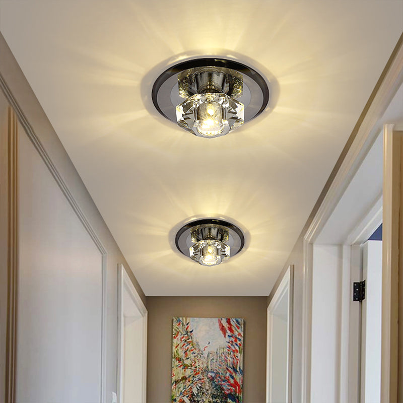 Beveled Crystal Mini Flush Light Modern Style LED Flush Ceiling Light Fixture for Hallway Clearhalo 'Ceiling Lights' 'Close To Ceiling Lights' 'Close to ceiling' 'Flush mount' Lighting' 2247593