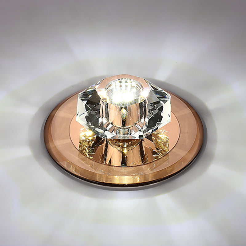 Beveled Crystal Mini Flush Light Modern Style LED Flush Ceiling Light Fixture for Hallway Tan White Clearhalo 'Ceiling Lights' 'Close To Ceiling Lights' 'Close to ceiling' 'Flush mount' Lighting' 2247594