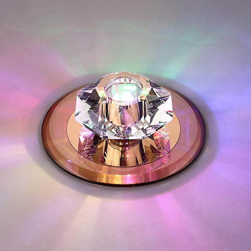 Beveled Crystal Mini Flush Light Modern Style LED Flush Ceiling Light Fixture for Hallway Tan Multi Color Clearhalo 'Ceiling Lights' 'Close To Ceiling Lights' 'Close to ceiling' 'Flush mount' Lighting' 2247595