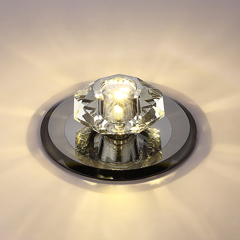 Beveled Crystal Mini Flush Light Modern Style LED Flush Ceiling Light Fixture for Hallway Black Warm Clearhalo 'Ceiling Lights' 'Close To Ceiling Lights' 'Close to ceiling' 'Flush mount' Lighting' 2247601
