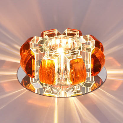 Clear Floral Flush Ceiling Light Contemporary Crystal LED Flush Mount Lighting for Entryway Burgundy Clearhalo 'Ceiling Lights' 'Close To Ceiling Lights' 'Close to ceiling' 'Flush mount' Lighting' 2247620