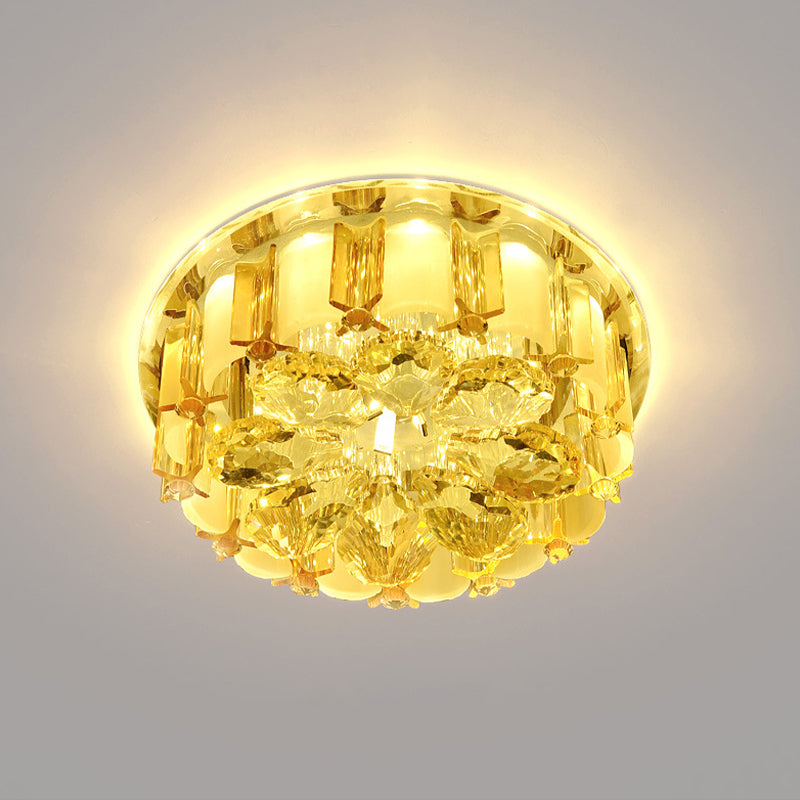 Flower Flush Light Modern Style Crystal Entryway LED Flush Ceiling Light Fixture in Amber Amber Warm Clearhalo 'Ceiling Lights' 'Close To Ceiling Lights' 'Close to ceiling' 'Flush mount' Lighting' 2247635