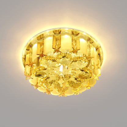 Flower Flush Light Modern Style Crystal Entryway LED Flush Ceiling Light Fixture in Amber Amber Warm Clearhalo 'Ceiling Lights' 'Close To Ceiling Lights' 'Close to ceiling' 'Flush mount' Lighting' 2247635