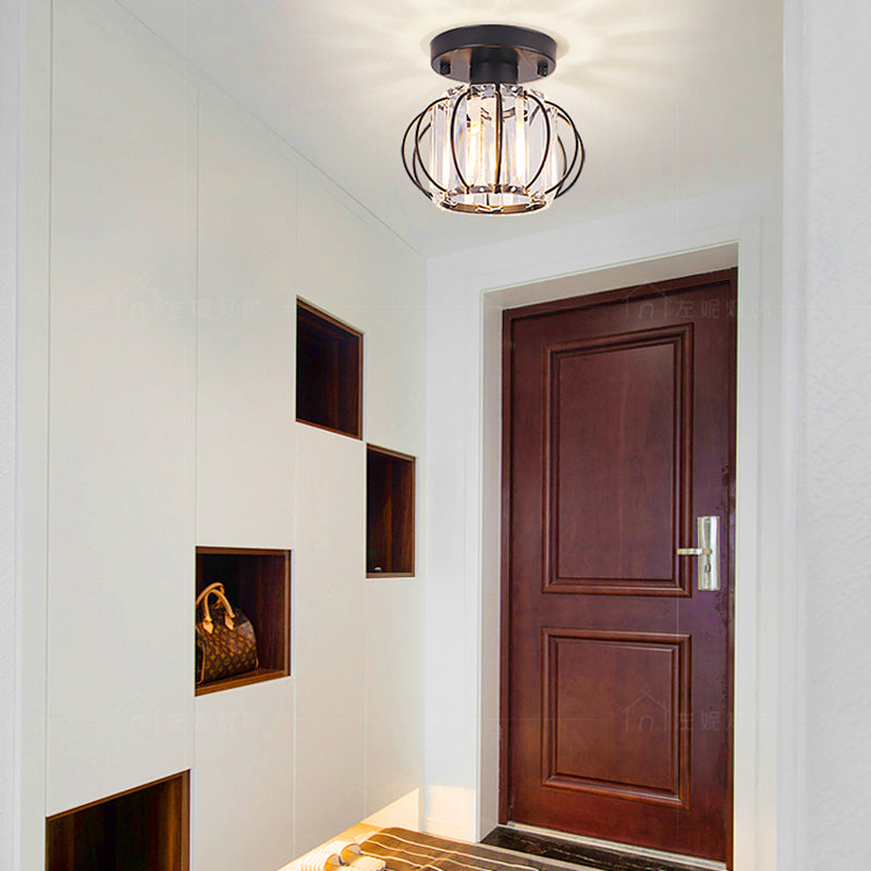 Black/Chrome Globe Mini Flush Lamp Crystal 1 Light Simplicity Corridor Ceiling Mounted Light Black Clearhalo 'Ceiling Lights' 'Close To Ceiling Lights' 'Close to ceiling' 'Flush mount' Lighting' 224768