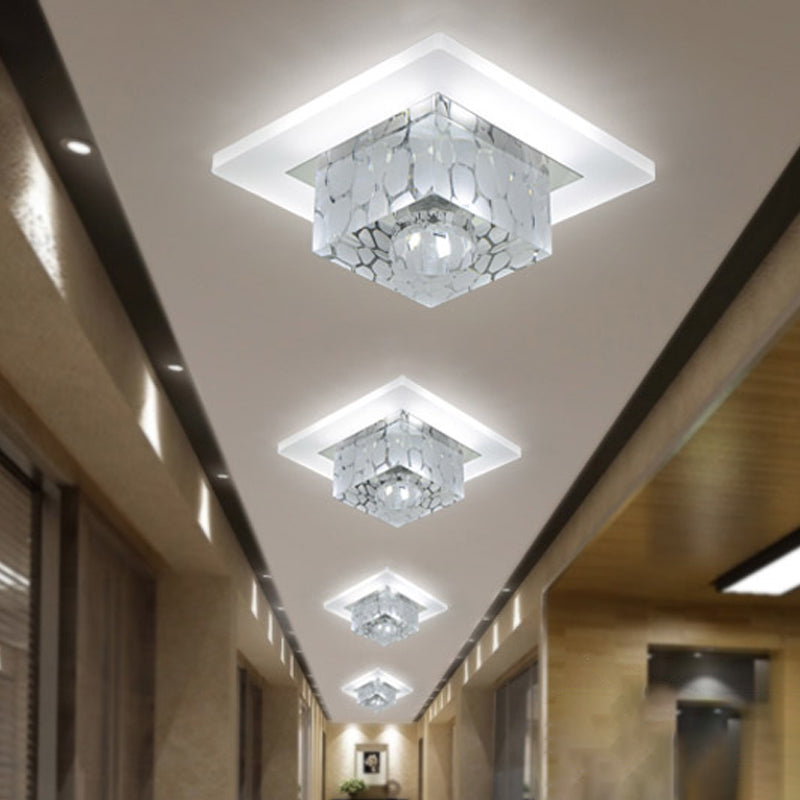 Simplicity Square LED Flush Mount Light Crystal Corridor Flush Mount Ceiling Light in Clear Clearhalo 'Ceiling Lights' 'Close To Ceiling Lights' 'Close to ceiling' 'Flush mount' Lighting' 2247694