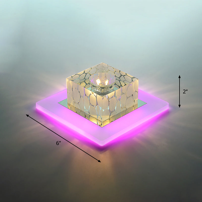 Simplicity Square LED Flush Mount Light Crystal Corridor Flush Mount Ceiling Light in Clear Clear 6" Purple Clearhalo 'Ceiling Lights' 'Close To Ceiling Lights' 'Close to ceiling' 'Flush mount' Lighting' 2247696