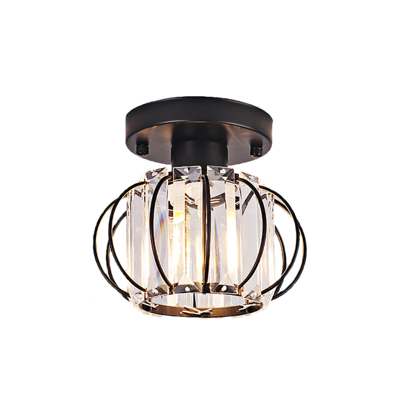 Black/Chrome Globe Mini Flush Lamp Crystal 1 Light Simplicity Corridor Ceiling Mounted Light Clearhalo 'Ceiling Lights' 'Close To Ceiling Lights' 'Close to ceiling' 'Flush mount' Lighting' 224770