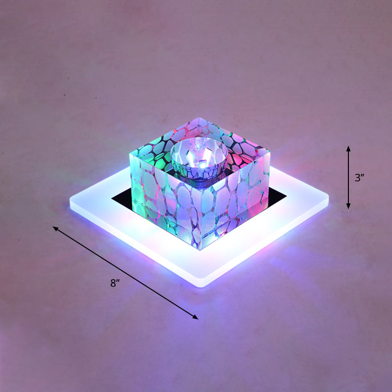 Simplicity Square LED Flush Mount Light Crystal Corridor Flush Mount Ceiling Light in Clear Clear 8" Multi Color Clearhalo 'Ceiling Lights' 'Close To Ceiling Lights' 'Close to ceiling' 'Flush mount' Lighting' 2247704