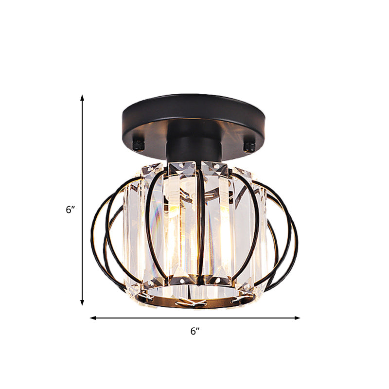 Black/Chrome Globe Mini Flush Lamp Crystal 1 Light Simplicity Corridor Ceiling Mounted Light Clearhalo 'Ceiling Lights' 'Close To Ceiling Lights' 'Close to ceiling' 'Flush mount' Lighting' 224771