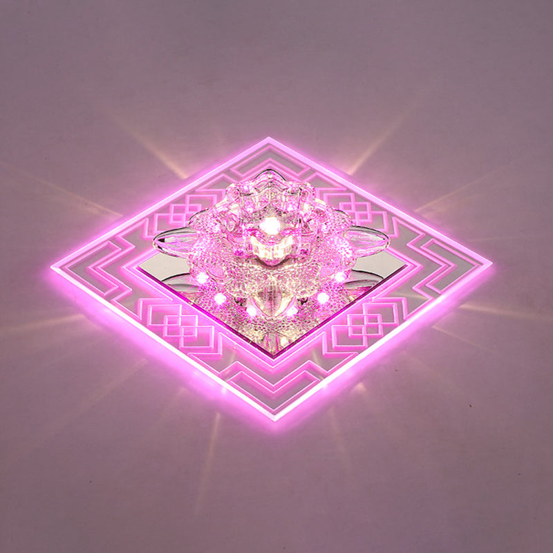 Floral Shade Crystal LED Flush Mount Modern Clear Flushmount Ceiling Light for Passage Clear Pink Clearhalo 'Ceiling Lights' 'Close To Ceiling Lights' 'Close to ceiling' 'Flush mount' Lighting' 2247732