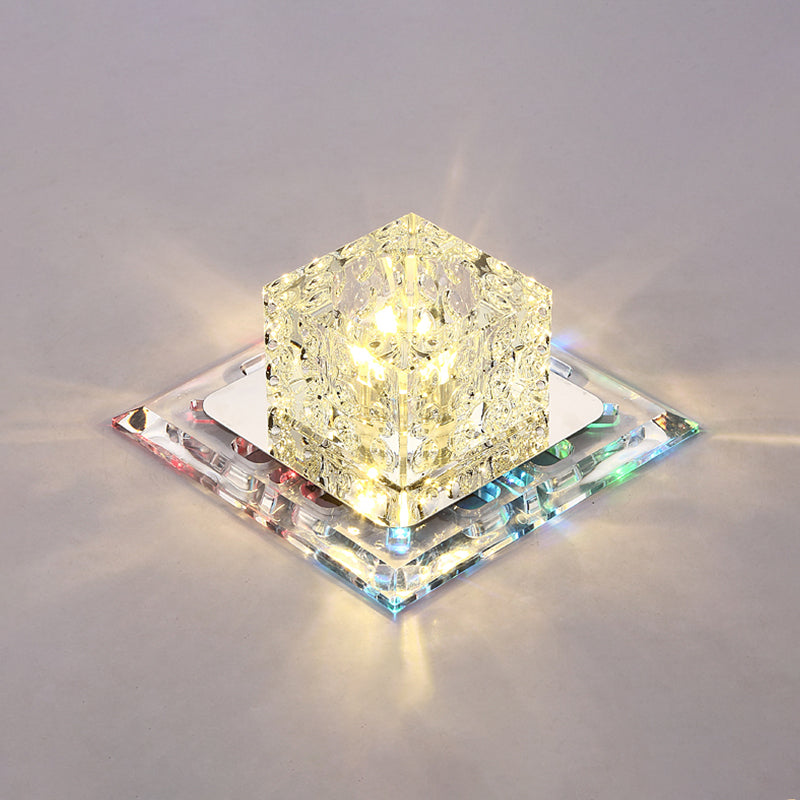 Simplicity Square LED Flush Mount Light Crystal Entryway Flush Mount Ceiling Light in Clear Clear 5.5" 7 Color Clearhalo 'Ceiling Lights' 'Close To Ceiling Lights' 'Close to ceiling' 'Flush mount' Lighting' 2247749