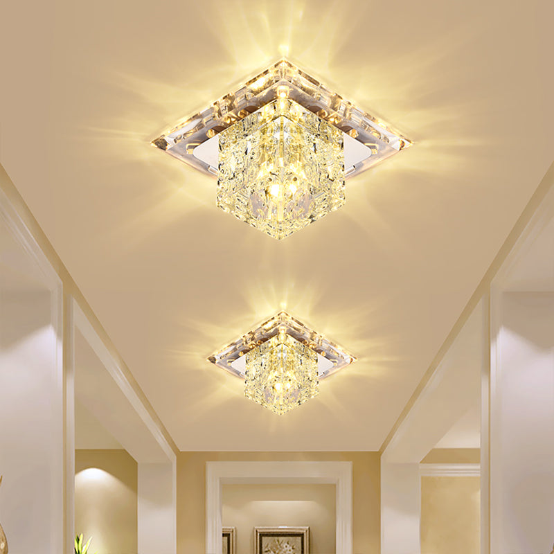 Simplicity Square LED Flush Mount Light Crystal Entryway Flush Mount Ceiling Light in Clear Clearhalo 'Ceiling Lights' 'Close To Ceiling Lights' 'Close to ceiling' 'Flush mount' Lighting' 2247751