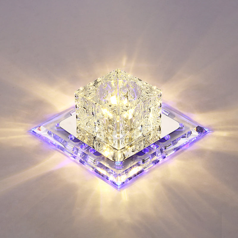 Simplicity Square LED Flush Mount Light Crystal Entryway Flush Mount Ceiling Light in Clear Clear 5.5" Blue Clearhalo 'Ceiling Lights' 'Close To Ceiling Lights' 'Close to ceiling' 'Flush mount' Lighting' 2247752