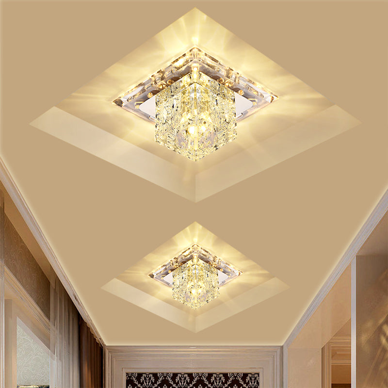 Simplicity Square LED Flush Mount Light Crystal Entryway Flush Mount Ceiling Light in Clear Clearhalo 'Ceiling Lights' 'Close To Ceiling Lights' 'Close to ceiling' 'Flush mount' Lighting' 2247753