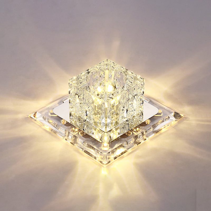 Simplicity Square LED Flush Mount Light Crystal Entryway Flush Mount Ceiling Light in Clear Clear 5.5" Warm Clearhalo 'Ceiling Lights' 'Close To Ceiling Lights' 'Close to ceiling' 'Flush mount' Lighting' 2247754
