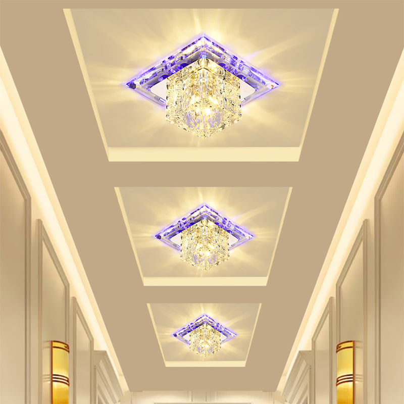 Simplicity Square LED Flush Mount Light Crystal Entryway Flush Mount Ceiling Light in Clear Clearhalo 'Ceiling Lights' 'Close To Ceiling Lights' 'Close to ceiling' 'Flush mount' Lighting' 2247755