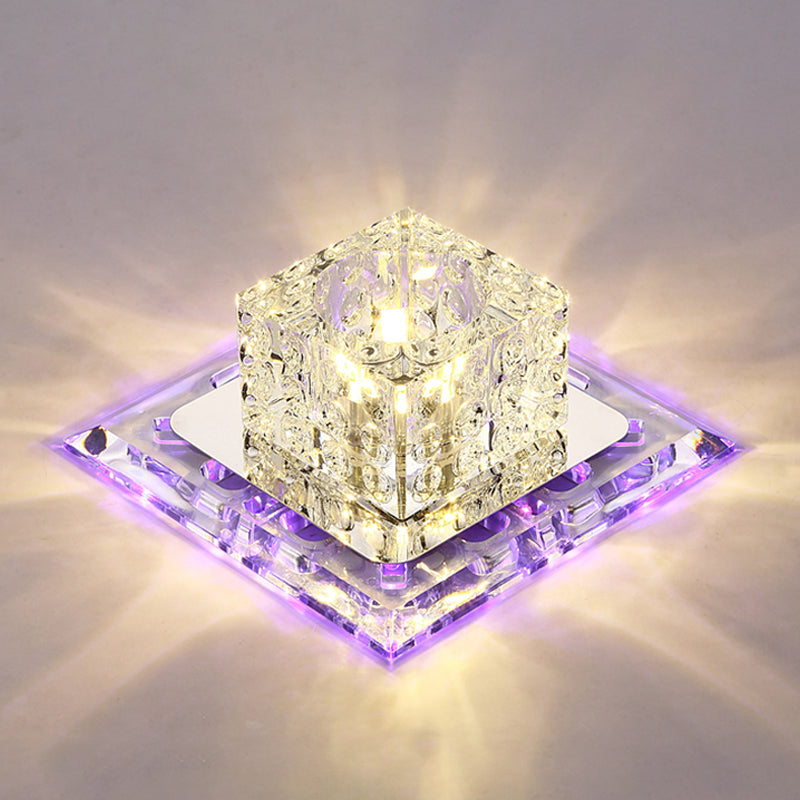 Simplicity Square LED Flush Mount Light Crystal Entryway Flush Mount Ceiling Light in Clear Clear 7" Purple Clearhalo 'Ceiling Lights' 'Close To Ceiling Lights' 'Close to ceiling' 'Flush mount' Lighting' 2247758