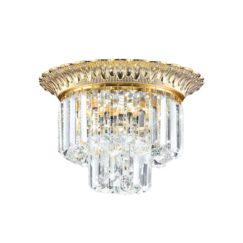 2 Tiers Faceted Crystal Flush Light Minimalist 14"/16" W LED Golden Indoor Ceiling Lighting Clearhalo 'Ceiling Lights' 'Close To Ceiling Lights' 'Close to ceiling' 'Flush mount' Lighting' 224776