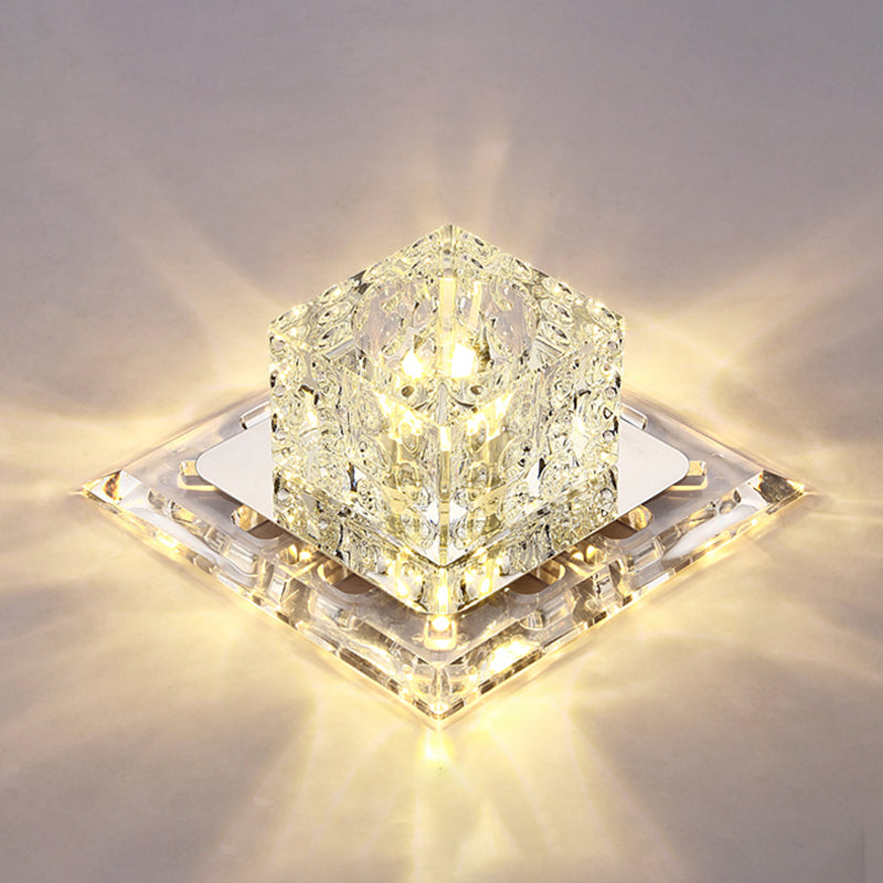 Simplicity Square LED Flush Mount Light Crystal Entryway Flush Mount Ceiling Light in Clear Clear 7" Warm Clearhalo 'Ceiling Lights' 'Close To Ceiling Lights' 'Close to ceiling' 'Flush mount' Lighting' 2247760