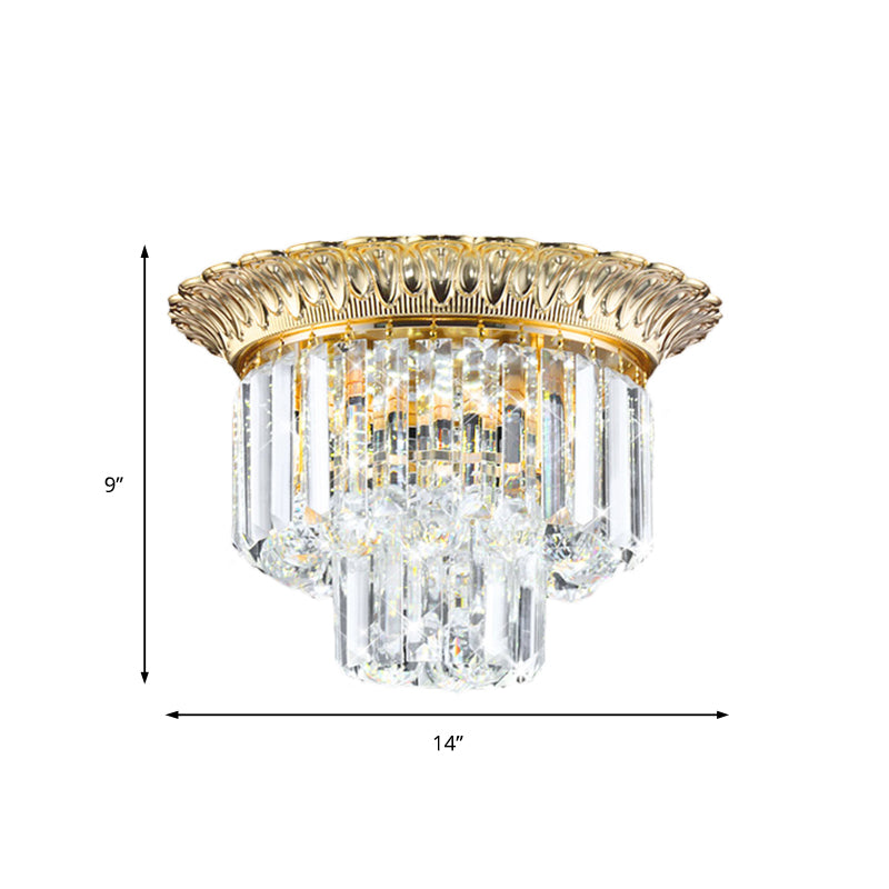 2 Tiers Faceted Crystal Flush Light Minimalist 14"/16" W LED Golden Indoor Ceiling Lighting Clearhalo 'Ceiling Lights' 'Close To Ceiling Lights' 'Close to ceiling' 'Flush mount' Lighting' 224777