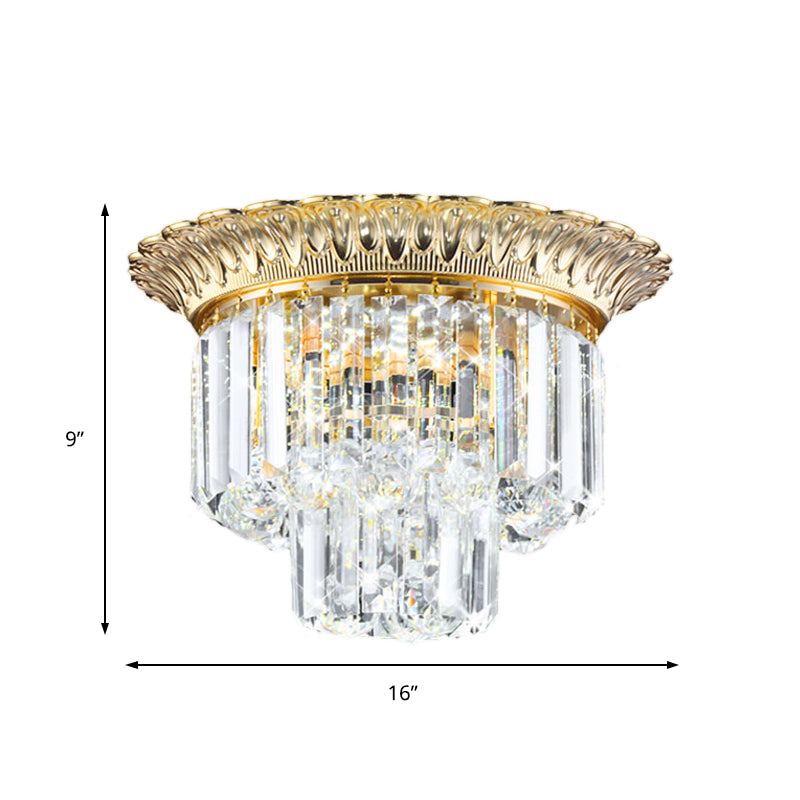 2 Tiers Faceted Crystal Flush Light Minimalist 14"/16" W LED Golden Indoor Ceiling Lighting Clearhalo 'Ceiling Lights' 'Close To Ceiling Lights' 'Close to ceiling' 'Flush mount' Lighting' 224778