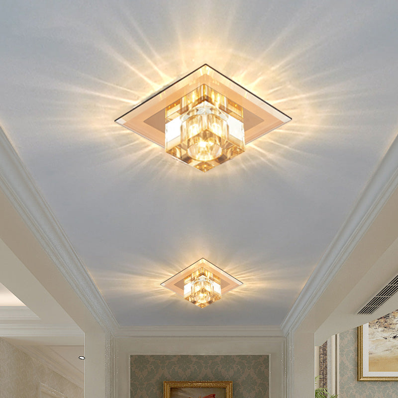 Contemporary Squared Flush Ceiling Light Crystal Entryway LED Flush Mount Lighting Fixture Clearhalo 'Ceiling Lights' 'Close To Ceiling Lights' 'Close to ceiling' 'Flush mount' Lighting' 2247788