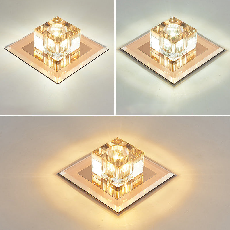 Contemporary Squared Flush Ceiling Light Crystal Entryway LED Flush Mount Lighting Fixture Tan Third Gear Clearhalo 'Ceiling Lights' 'Close To Ceiling Lights' 'Close to ceiling' 'Flush mount' Lighting' 2247789