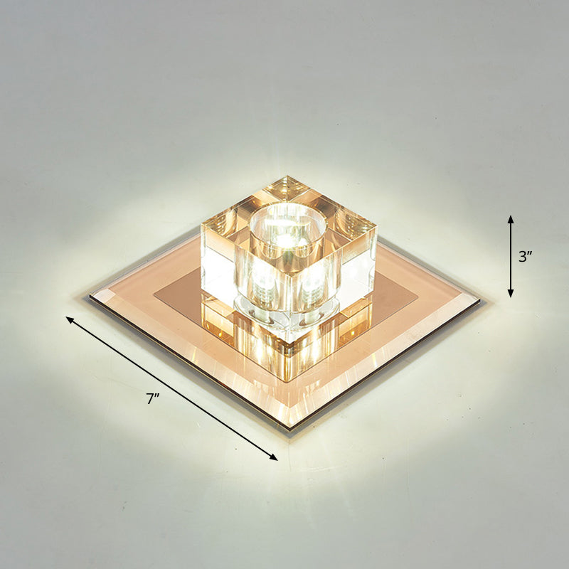 Contemporary Squared Flush Ceiling Light Crystal Entryway LED Flush Mount Lighting Fixture Tan White Clearhalo 'Ceiling Lights' 'Close To Ceiling Lights' 'Close to ceiling' 'Flush mount' Lighting' 2247796