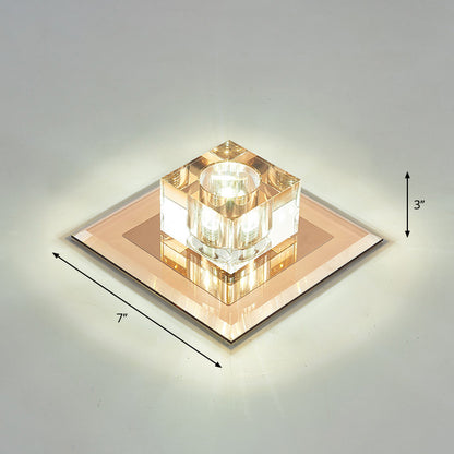 Contemporary Squared Flush Ceiling Light Crystal Entryway LED Flush Mount Lighting Fixture Tan White Clearhalo 'Ceiling Lights' 'Close To Ceiling Lights' 'Close to ceiling' 'Flush mount' Lighting' 2247796