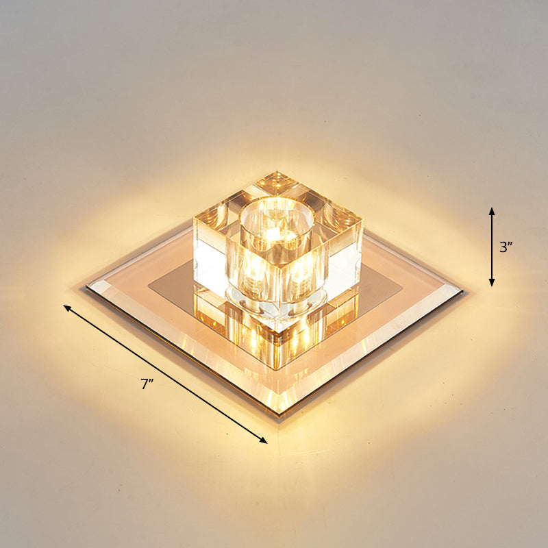 Contemporary Squared Flush Ceiling Light Crystal Entryway LED Flush Mount Lighting Fixture Tan Warm Clearhalo 'Ceiling Lights' 'Close To Ceiling Lights' 'Close to ceiling' 'Flush mount' Lighting' 2247798