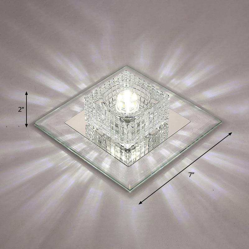 Squared LED Flush Mount Light Simplicity Clear Crystal Passage Flush Mount Ceiling Light Clear White Clearhalo 'Ceiling Lights' 'Close To Ceiling Lights' 'Close to ceiling' 'Flush mount' Lighting' 2247800